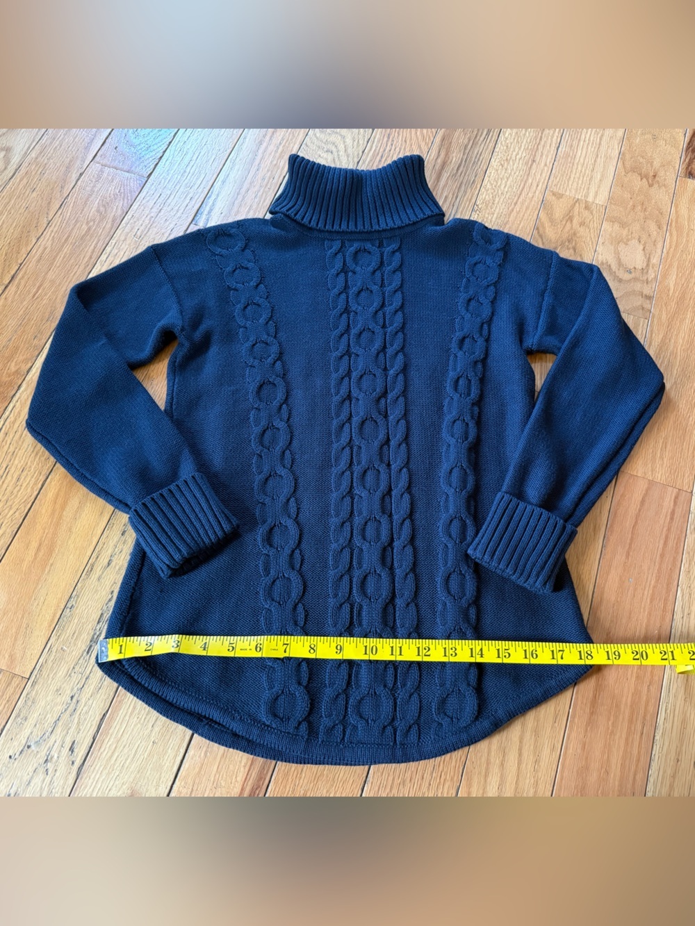 LL Bean Sweater Fisherman Cable Knit Turtleneck Pullover Navy Women’s Size XS - Picture 11 of 13